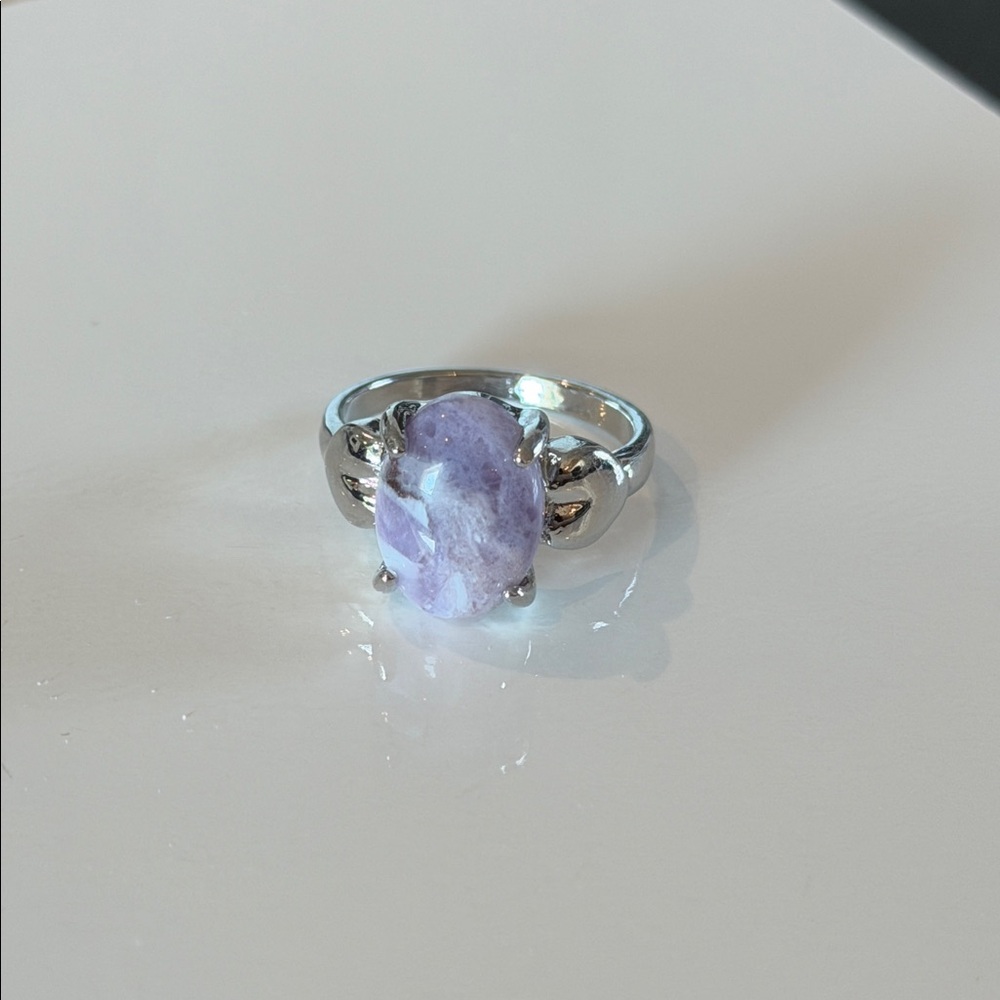 Lavender Amethyst Oval Ring Stainless Steel Statement Ring Size 8.5